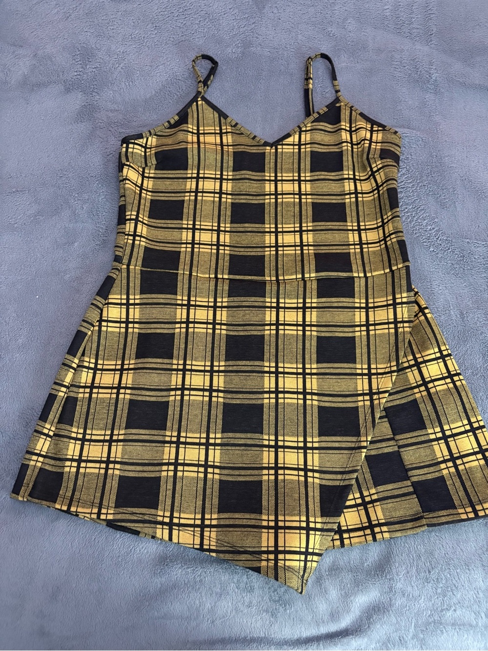 Popular Basics Youth XL Yellow & Black Plaid Front Romper thin adjustable straps